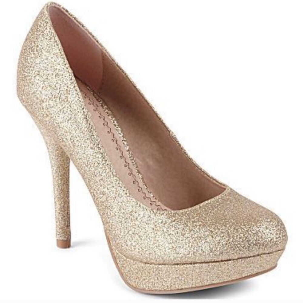 Olsenboye Opepper Gold glitter platform heels
